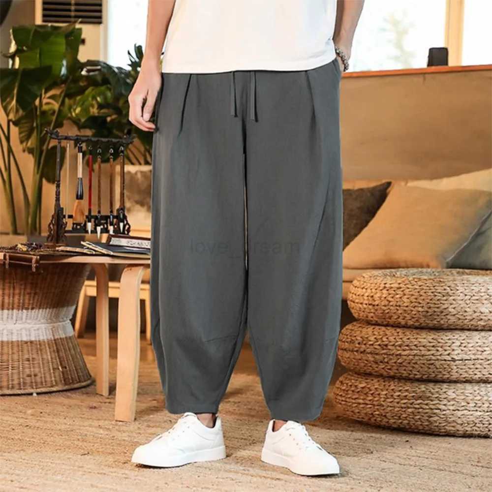 2023 Mens Chinese Style Pants Men Summer New Breathable Solid Color Linen Trousers Male Streetwear Loose Joggers Pants M-5XLXJ240813