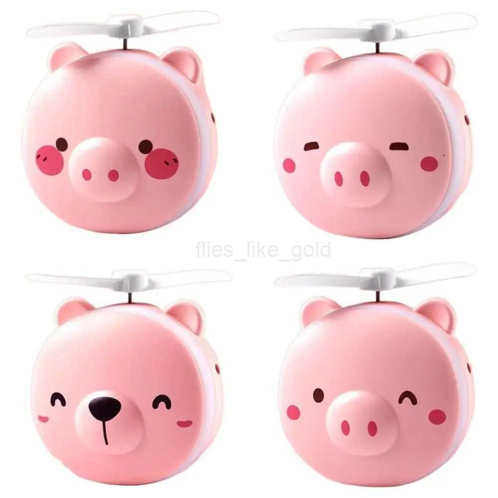 Handheld cartoon makeup mirror with fan creative cute pink pig fan LED light circular LED makeup mirror night light W240813
