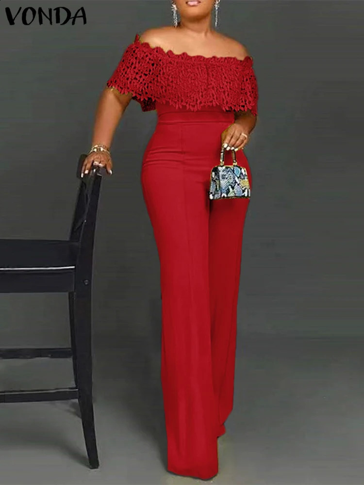 Summer Jumpsuits Women Sleeveless Off Shoulder Jumpsuits VONDA Elegant Party Playsuits Palazzo Casual Pants Pantalon Femme 240813
