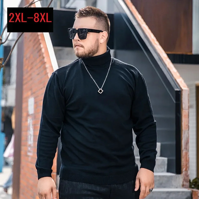 Mens Turtleneck Black Large Size 6XL Autumn Winter Cotton Vintage 5XL Oversize Sweater Neck Husband Plus Size 8XL Pullover Male 240812