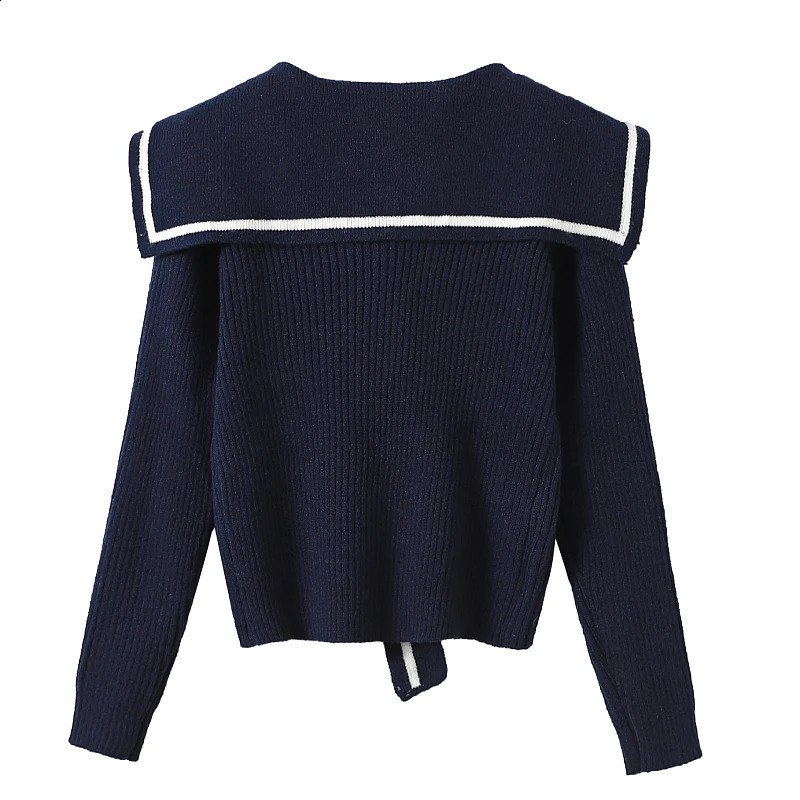 Autumn Sailor Collar Cardigan Women Single-breasted Long-sleeved Striped Sweater Casual Fashion Preppy Style Knitwear 240812