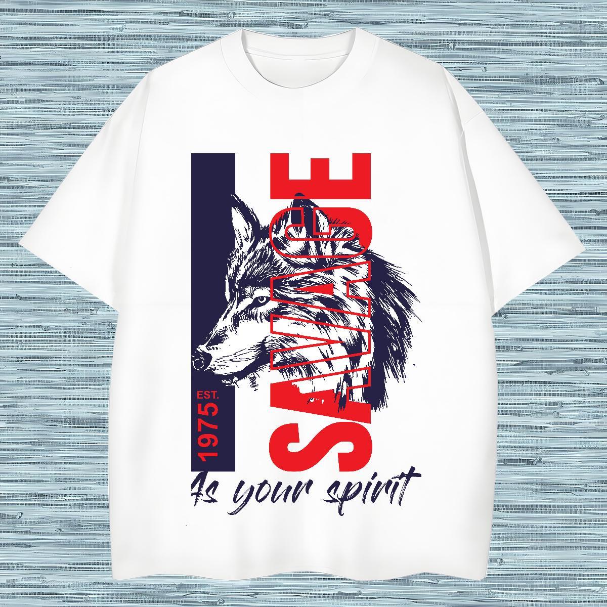 Wholesale T-Shirts wolf Crew Neck Breathable Daily Wear Customized 230g 100% Cotton Mens Tshirts DIY Customized Tees Shirts