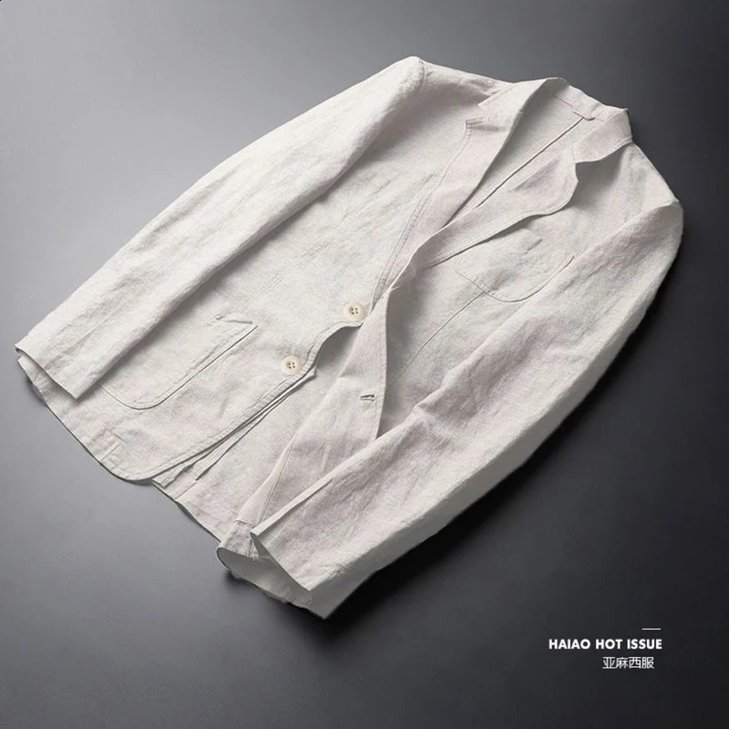 Mens sports jacket thin linen summer white mens single set cotton slim fit casual item 240812