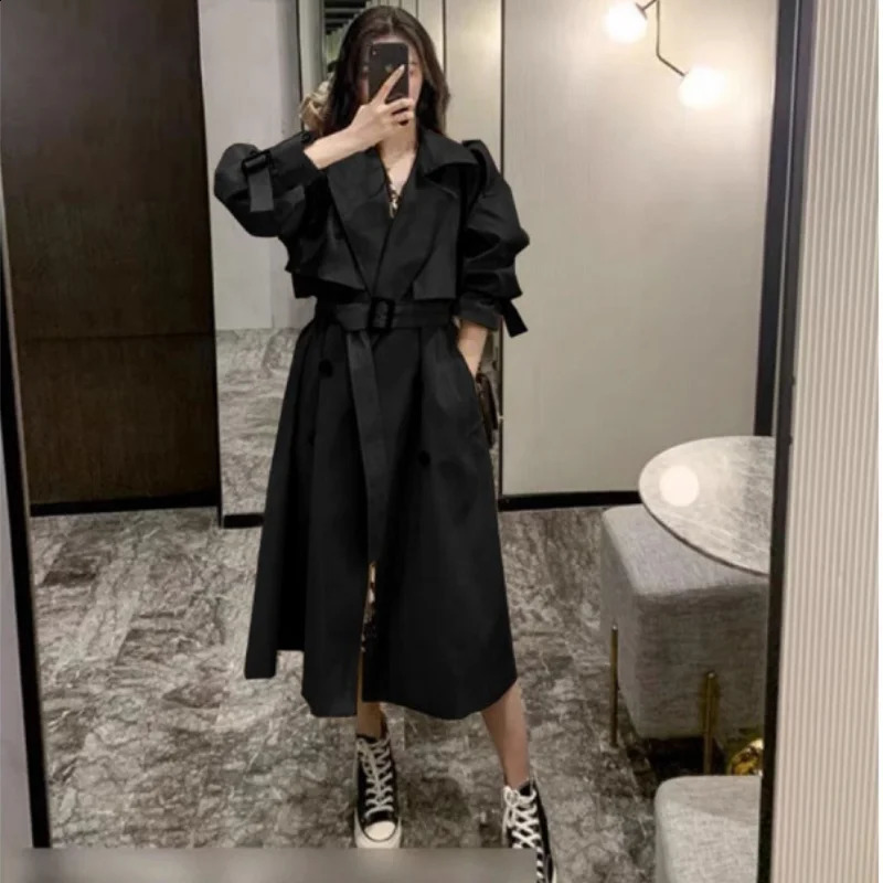 Wind Coat Womens Autumn Korean Style Medium To Long Coat Jacket 240813