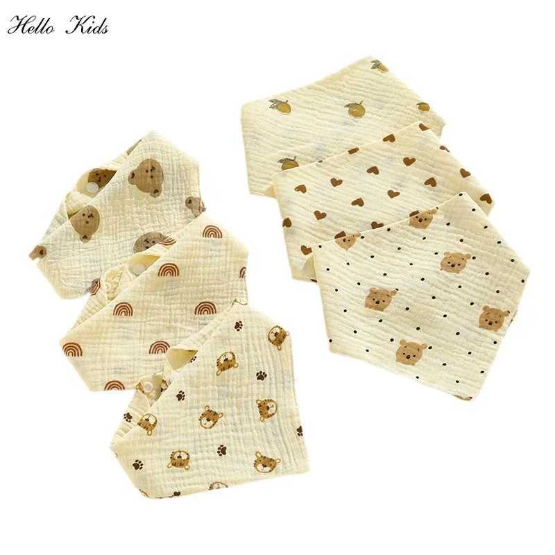 Bibs Burp Cloths Baby Triangle Bibs Pure Cotton Saliva Towel for Newborn Bandana Scarf Cute Cartoon Bear Print Infant Feeding Burp ClothL4812