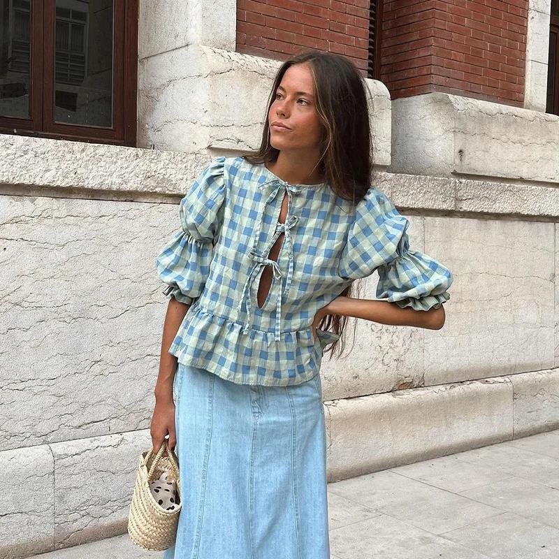 New Summer Long Lantern Sleeve Blouse Women s Hollow Out