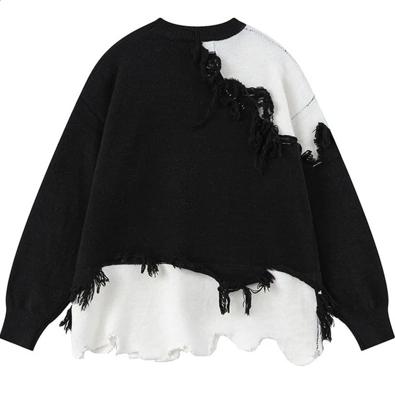 Womens Split Knitted Pullover with Button Vintage Street Apparel Harajuku Hole Gothic Plus Size Korean Sweater 240812