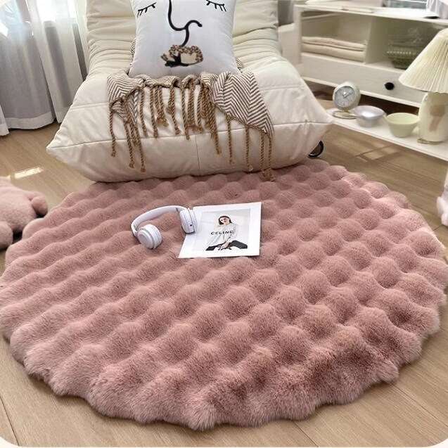 Cream style round plush carpet, bubble rabbit hair, living room sofa, combing clothes, dressing room, makeup stool mat