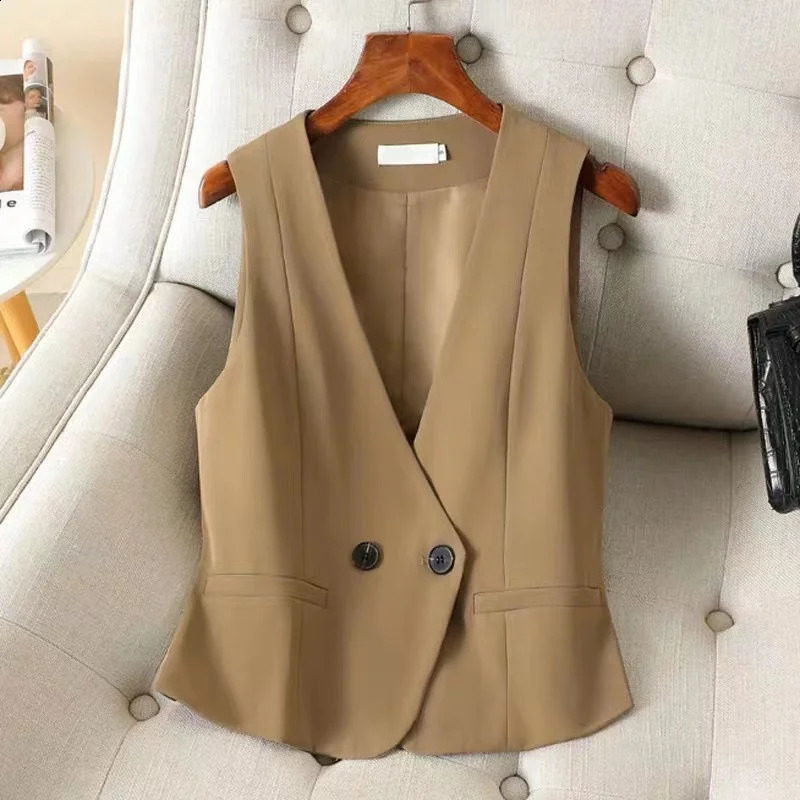 #5108 Spring Summer Short Suits Vest Women Buttons Black Khaki Vest Waistcoat Female Outerwear Blazer Vest Coat Korean Style 240813