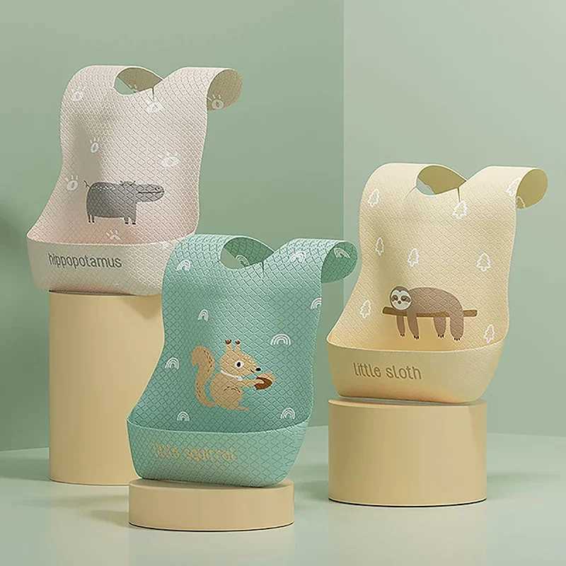 Bibs Burp Cloths Waterproof Soft Silicone Baby Bib Cute Cartoon Print Adjustable Baby Bib Lunch Feeding Tools for Girls and Boys ChildrenL4812