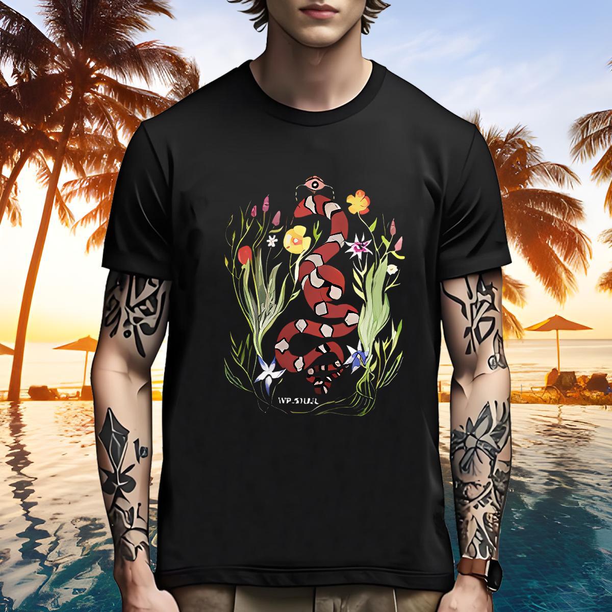 Cool Design Men T Shirts snake Breathable Crew Neck Street Wear DIY Printed 230g Cotton Tshirts 2024 Tees