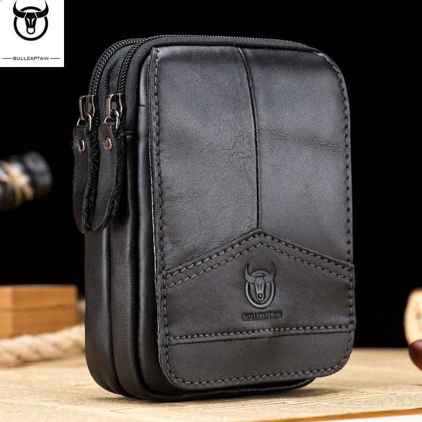 Captain Bull Cowboy Leather Mens Waist Bag Multi functional Outdoor Travel with Money Bag Mens Mobile Phone Bag Clutch JYB083 240812