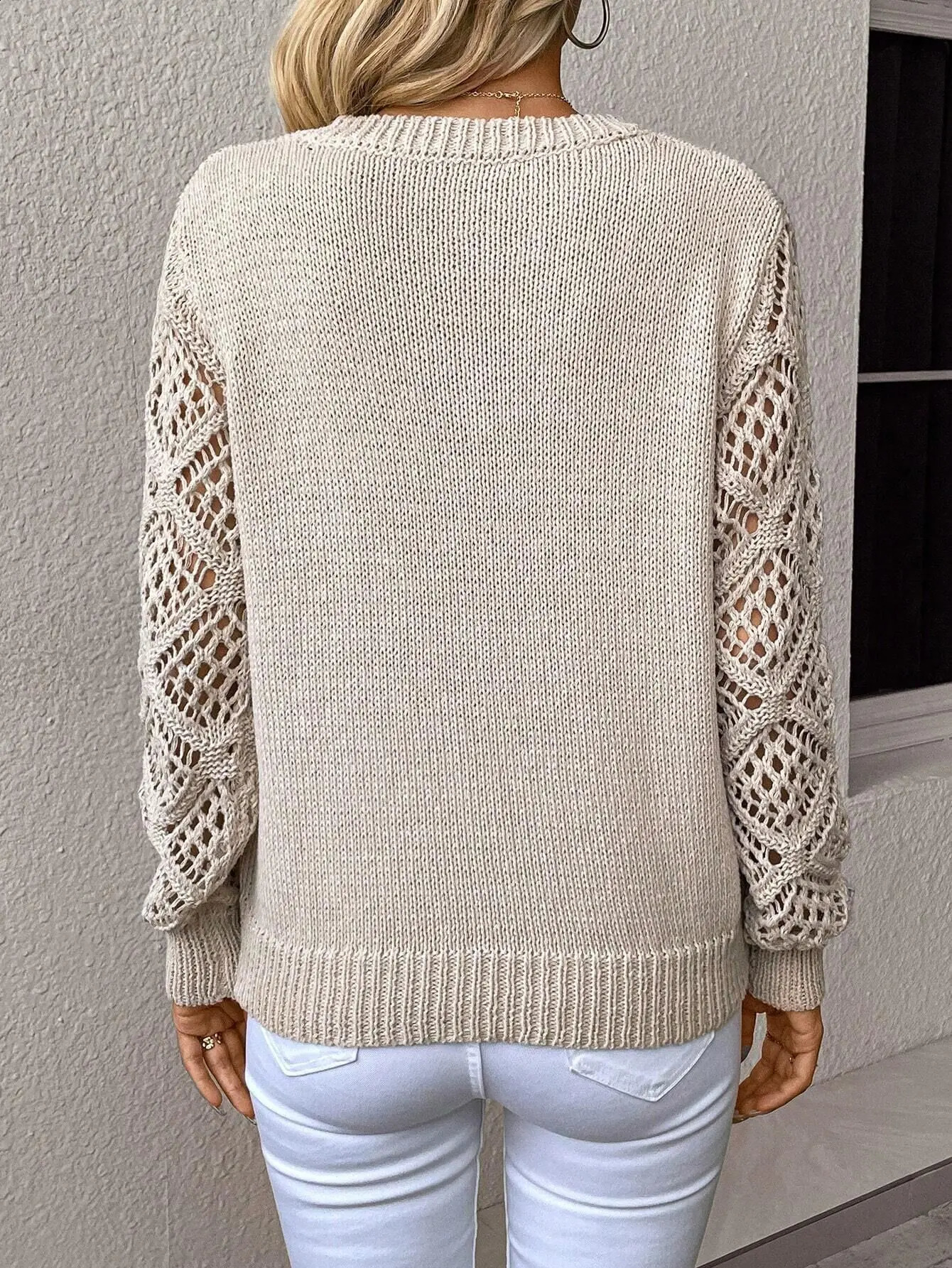 Fashion Casual Womens Sweater Top Solid Vneck Knitted Autumn Pulling 240821
