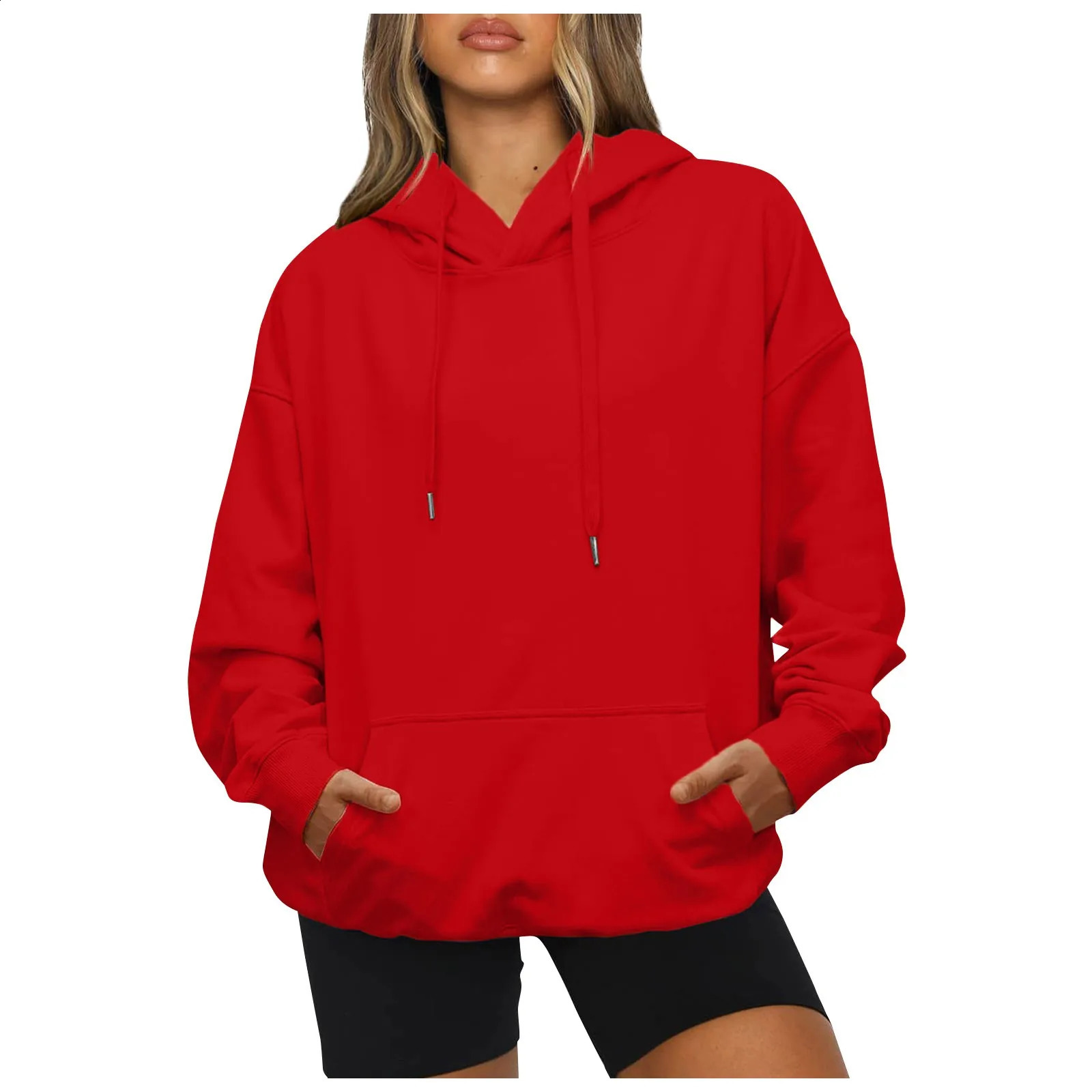 Womens Oversized Long Sleeve Crewneck Sweatshirt Casual Loose-Fitting Drawstring 240813