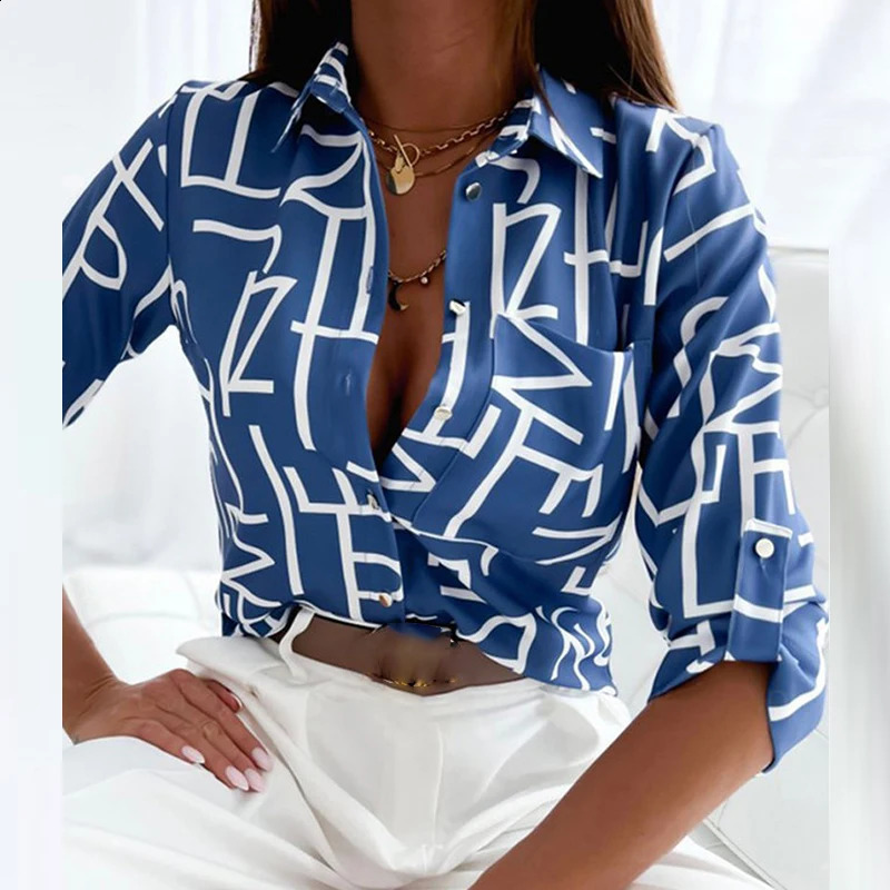 Casual Long Sleeve Lapel Slim Tops Women Fashion Commute Chic Clothes Blusas Office Ladies Multicolor Printed Blouses Shirts 240813