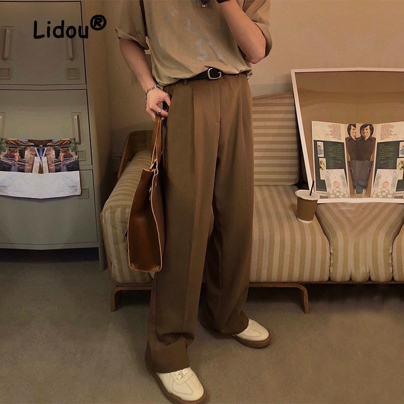 Retro solid color summer straight leg mens wide pants with fashionable pockets that fully match street casual loose fit Trousers 240812