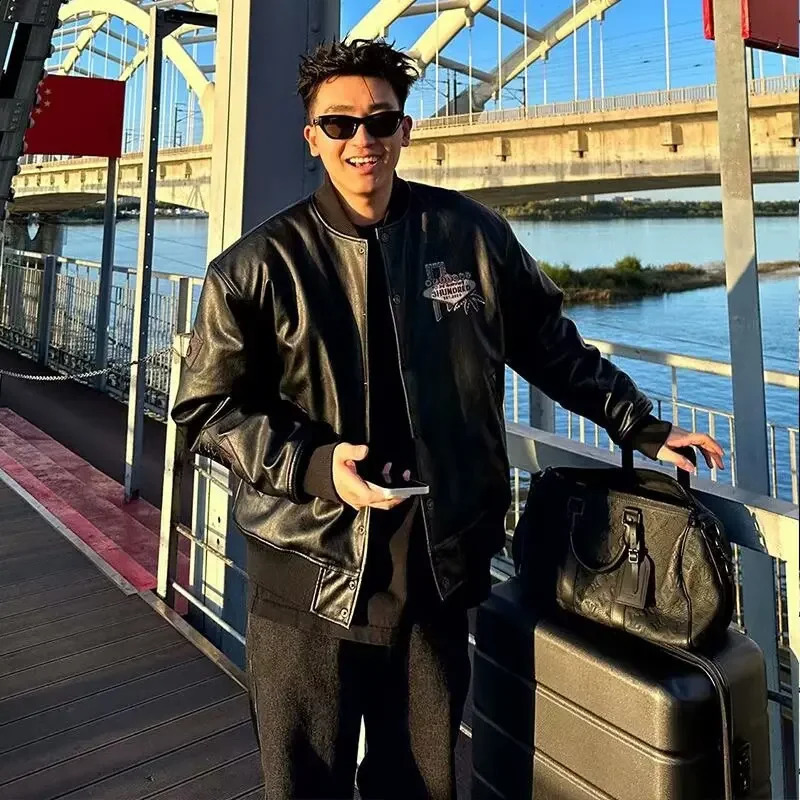 Spring and autumn American style loose suit mens doublelayer leather jacket Korean version Hong Kong arrival 240812