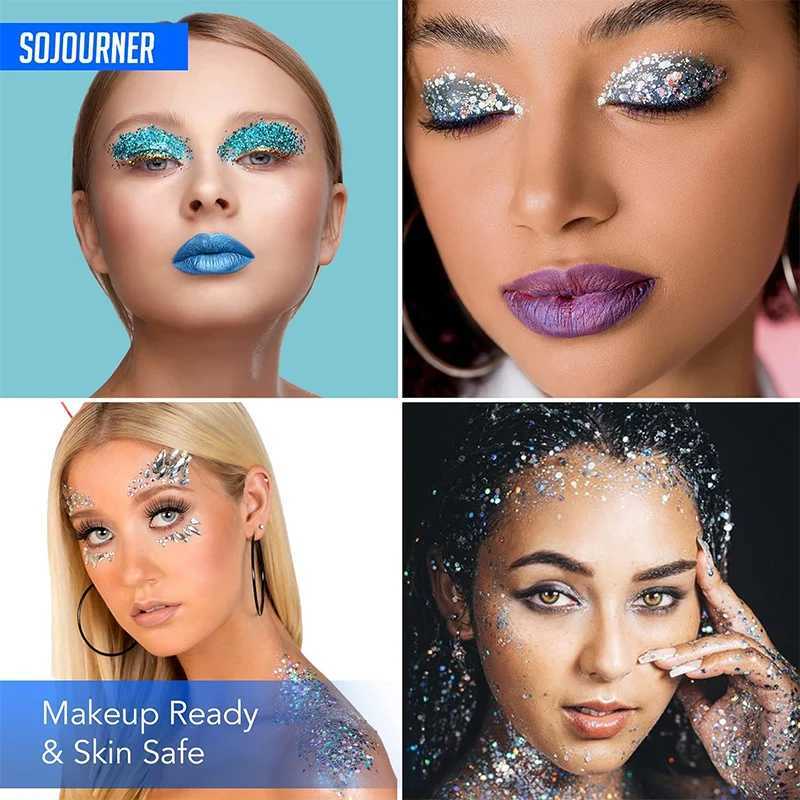 Body Glitter I 6 Colors+Glitter Glue for Face Glitter Makeup Hair Eye Fine Glitter Eyeshadow - Perfect Halloween W240812