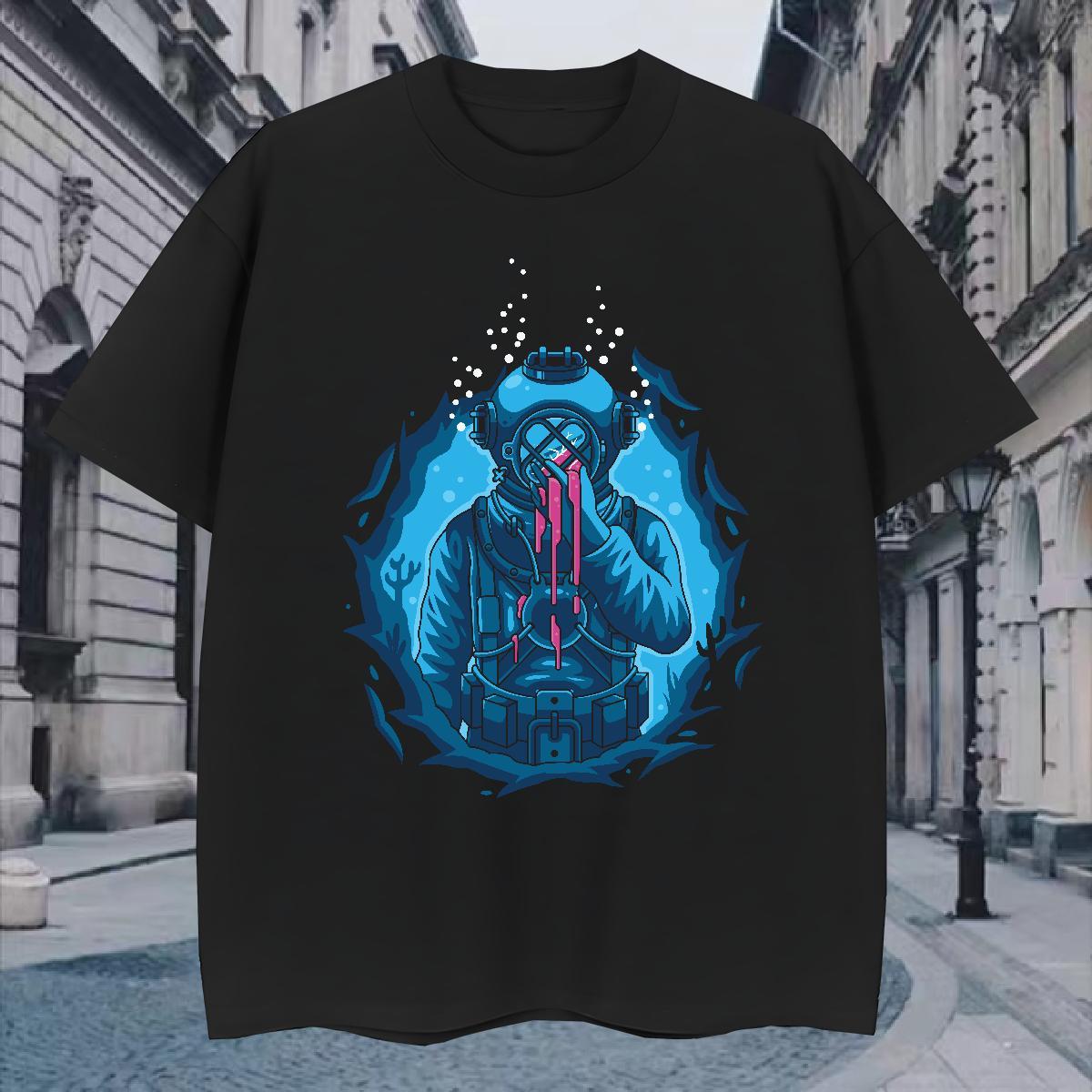 T-Shirts for Men 100% Cotton 230g spaceman Daily Wear O Neck Short Sleeves DIY Printed Tshirts Stylist Popular Polos
