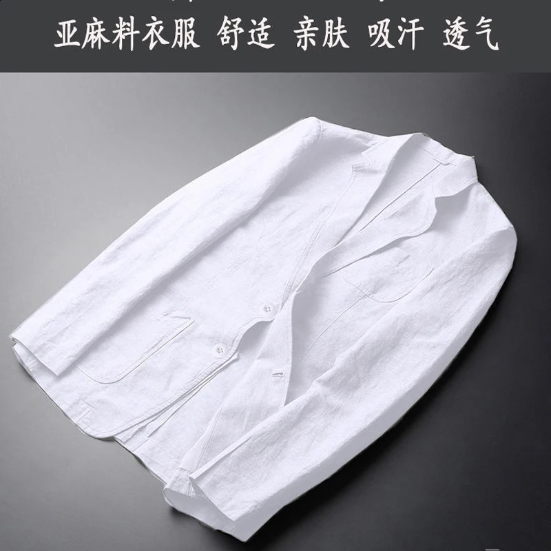 Mens sports jacket thin linen summer white mens single set cotton slim fit casual item 240812