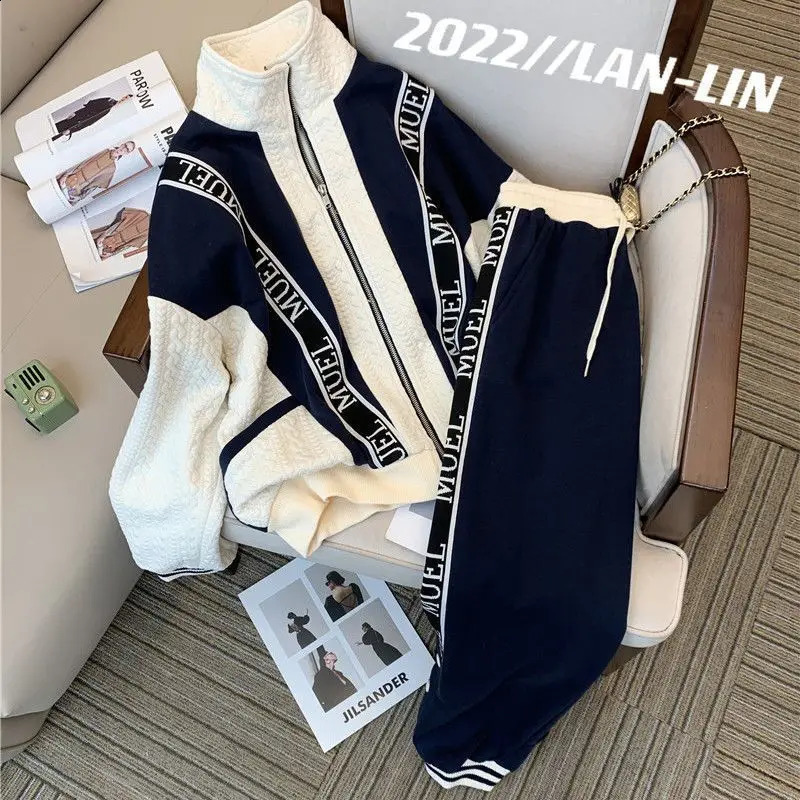 Spring Winter Women Sweater High-grade Casual Fashion Suit Plus Size Loose Small Fragrance Sports Two-piece Suit 240812