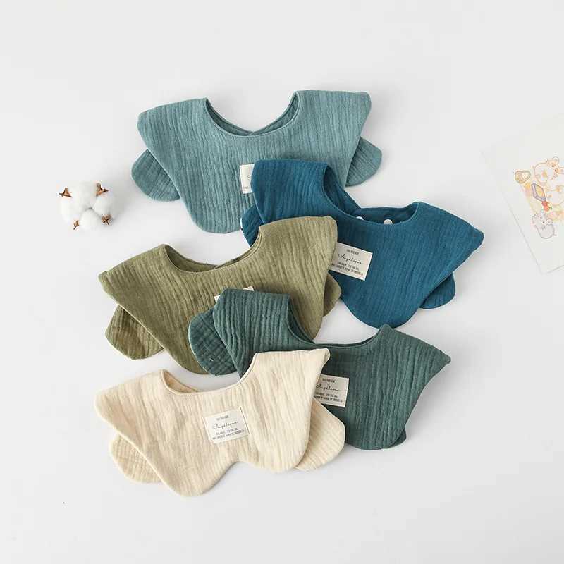Bibs Burp Cloths Rabbit Bear Ears Wave Edge Cotton Gauze Baby Bibs New Solid Infant Bib Newborn Burp Cloths for Boy Girl Feeding Saliva TowelL4812