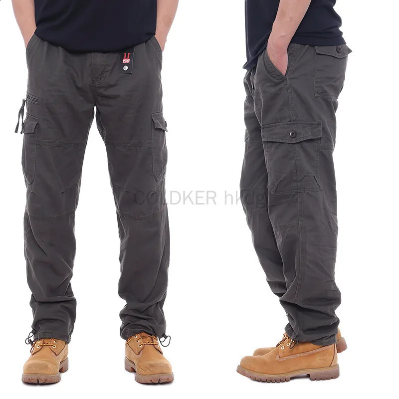 Mens multi pocket cargo long leg pants loose casual work hiking outdoor clothing 240812
