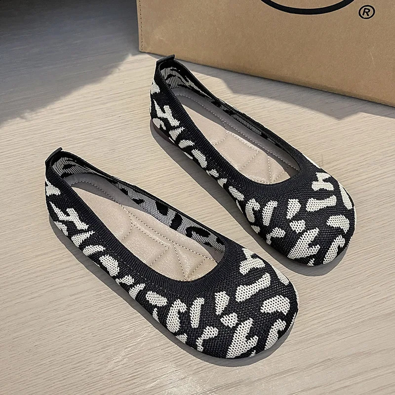 Summer Knitted Ballet Flat Shoes for Women Soft and Smooth Square Toe Flat Shoes for Women Walking Shoes Comfortable and Casual Barefoot Shoes 240813