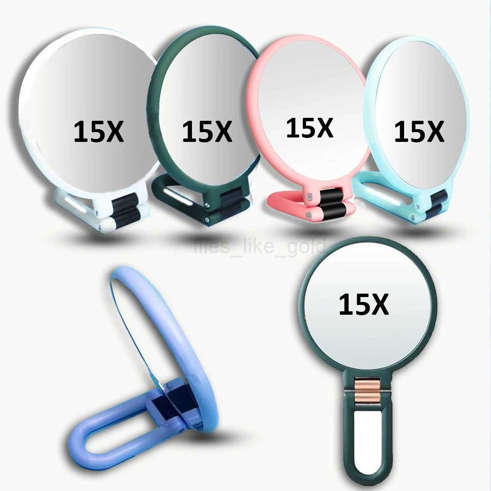 Double sided folding hand magnifying glass travel mirror womens handheld makeup mirror 2/5/10/15x retro style W240813