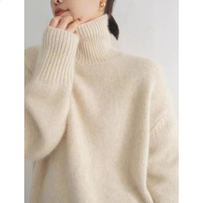 FOTVOTEE Womens Sweater Turtle Neck Knitted Casual Loose Full Sleeve Korean Solid Pullover 240812