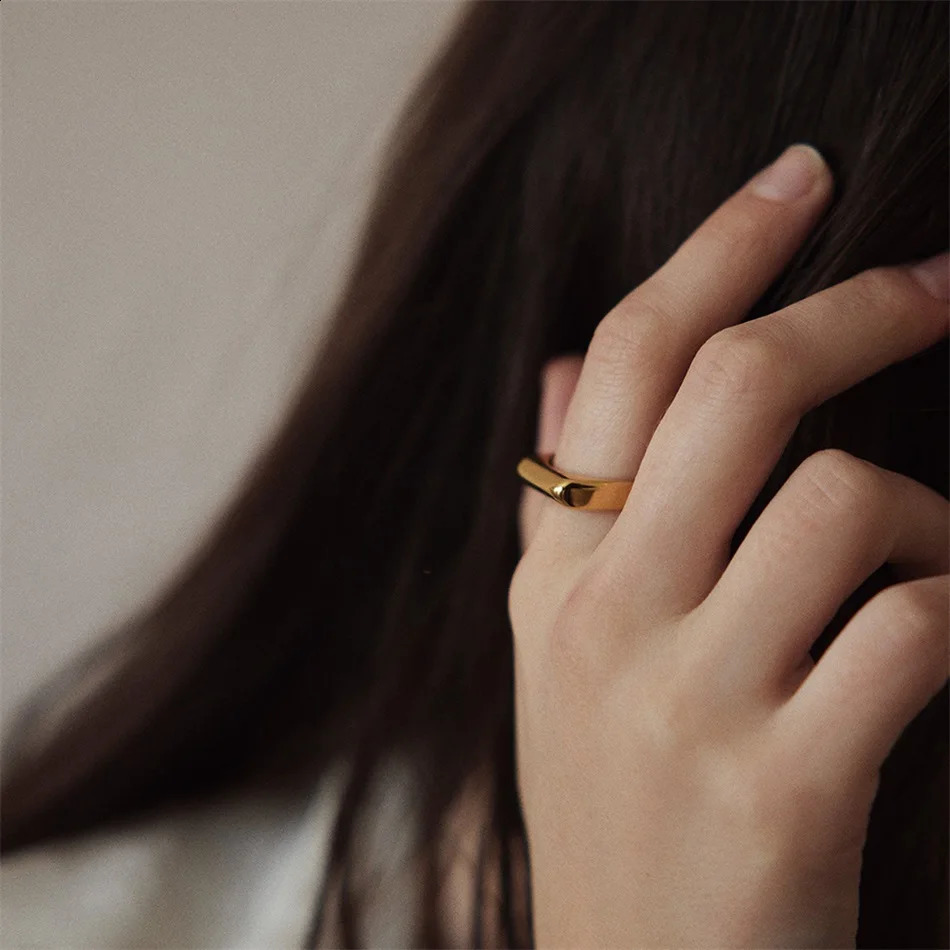 Visunion 10PCS Smooth punk hip hop Ring Gold Color for Women Men Custom Stainless Steel Jewelry Party Birthday Gift Wholesale 240812