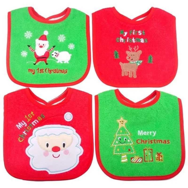 Bibs Burp Cloths Waterproof Christmas Baby Bibs Round Neck Burp Cloths Santa Elk Christmas Tree Pattern Infant Saliva Towel Xmas Kids Gift ApronL4812