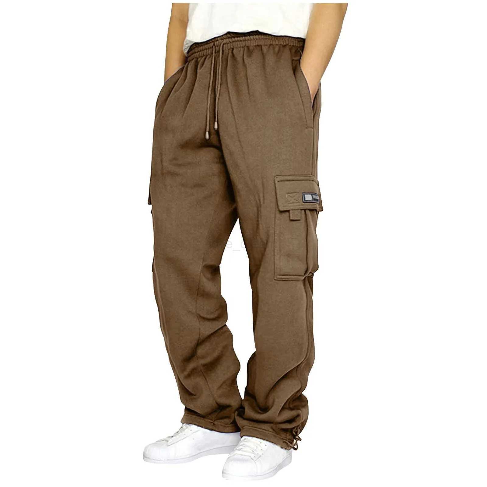 Spring Wool Sports Casual Pants Thick Mens Feet Multi-pocket Lanyard Loose Jogger Solid Color Overalls Men Out On The StreetXJ240813