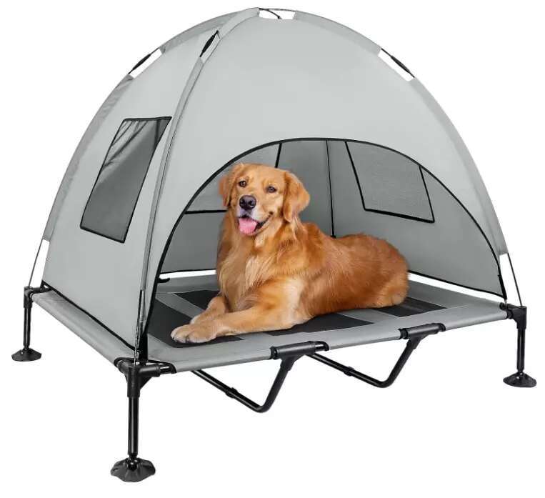 Cooling Elevated Pet Solid Pattern Outdoor Plastic Dog Bed with Shade for Home Use