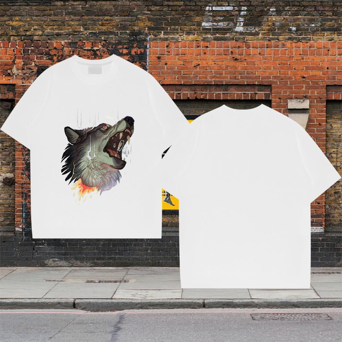 2024 Designer Tshirts wolf Casual 230g 100% Cotton Clothings Breathable Crew Neck Loose Fit T shirt Custom Print Oversized