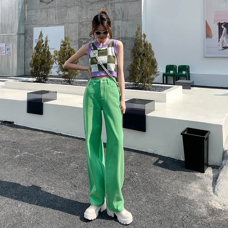 Womens Jeans Baggy Vintage Straight High Waist Korean Fashion Streetwear Casual Pants Femme Wide Leg Purple Mom Denim Trouser 240813