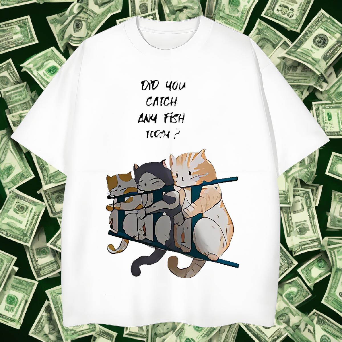 Fashion Design Men Tshirts cat Casual Beach 230g Cotton Clothes Breathable Crew Neck TOP Quality T Shirt For Man Oversized