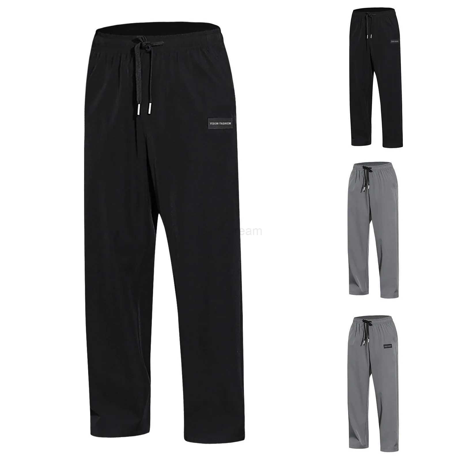 Men Sweatpants Ice Silk Smooth Drawstring Elastic Waist Straight Wide Legs Pockets Men Summer Sports Pants Jogging TrousersXJ240813