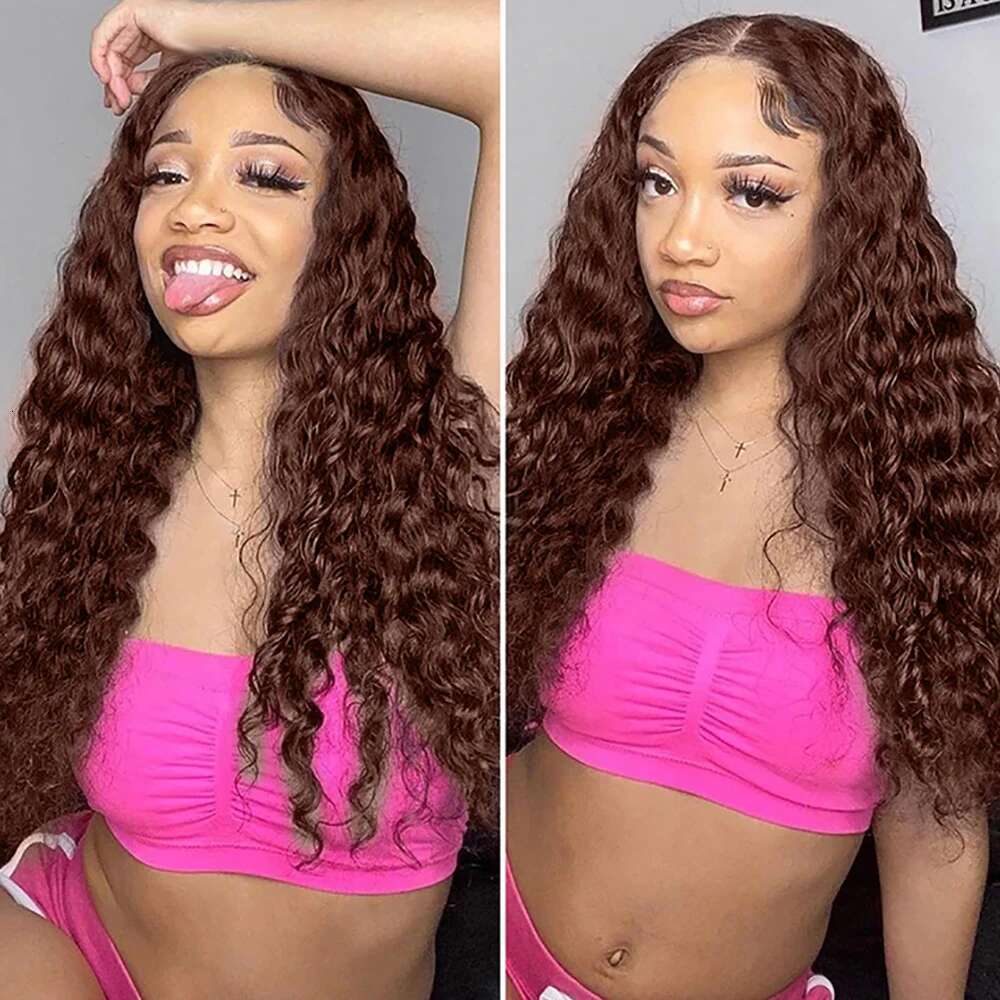Chocolate Brown 13X6 Deep Wave Front Wigs Curly Lace Frontal Wig Colored Human Hair For Women