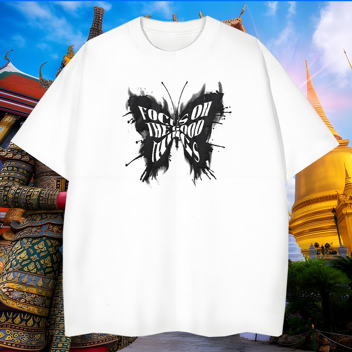 Unisex Mens T Shirts Butterfly O-Neck Short Sleeve Hip Hop Custom Anime 230g 100% Cotton Men Clothes T-Shirt DIY Customized Tees Shirts