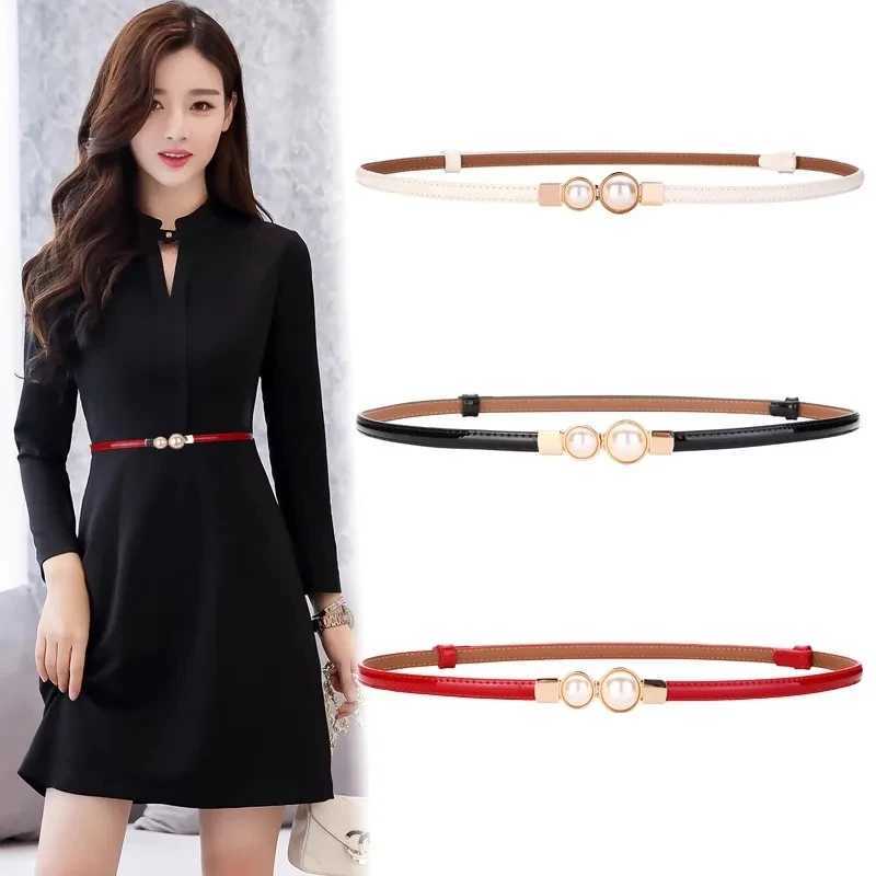 Leather Temperature Waist Cover Patent Leather Style Pearl Buckle Thin Belt Womens Dress Decorative Belt W240807