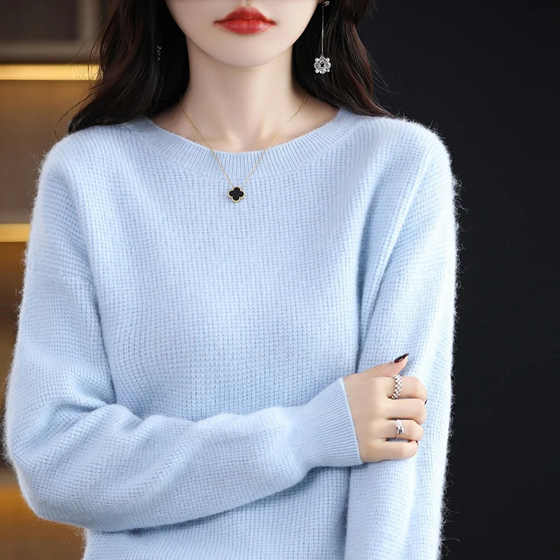 Knitted mink cashmere sweater for women Oneck zipper loose fit large long sleeved warm in autumn and winter 240812
