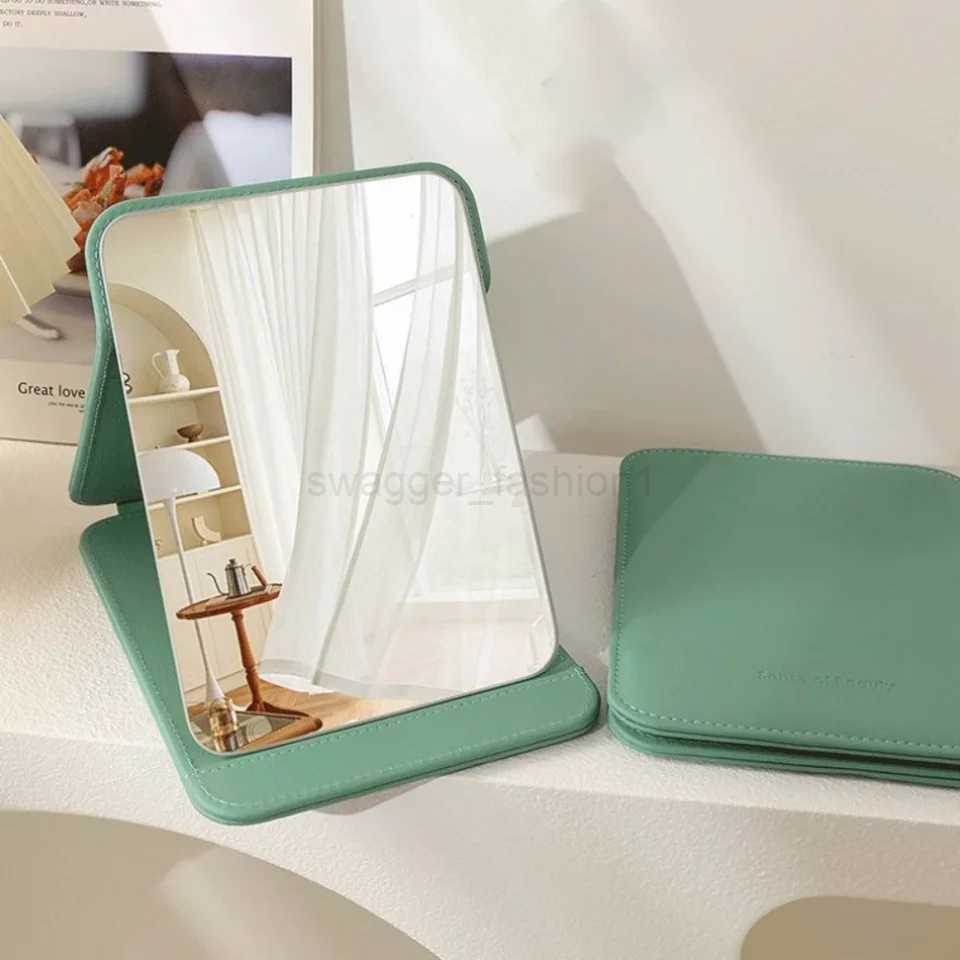 1PC Hand-Held Desktop Stand Mirror High Definition Folding PU Makeup Mirror Light Weight Vanity Mirror Cosmetic ToolsXJ240813