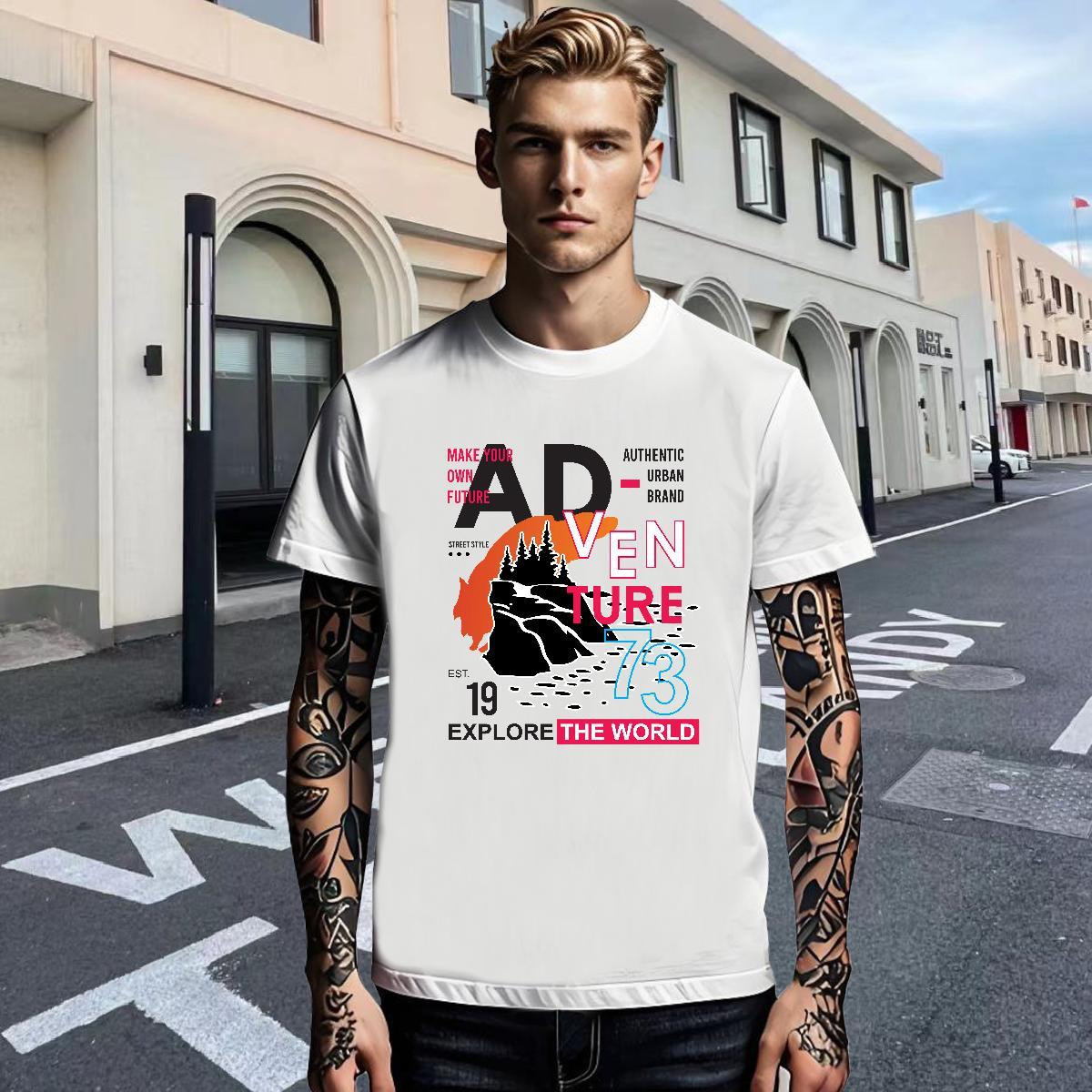 Loose Fit Tshirts Anime Printing Street 100% Cotton 230g Customized Crew Neck mountains T-Shirts for Men New Top Tees
