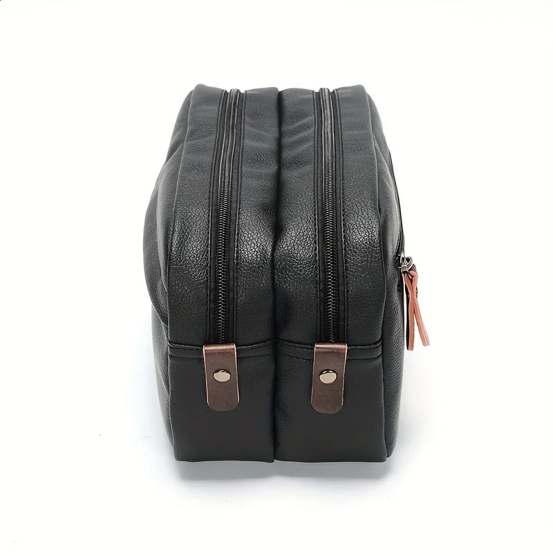 Black retro mens handbag portable travel toilet storage bag double zipper waterproof casual clutch bag 240812