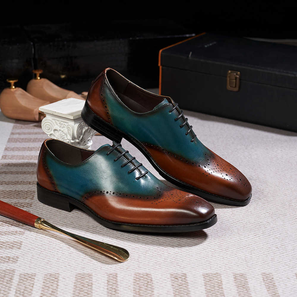 CMM European Mens Leather Shoes Brown Green Fashionable Business Dress Oxford Shoes Formal Wedding Dress Shoes