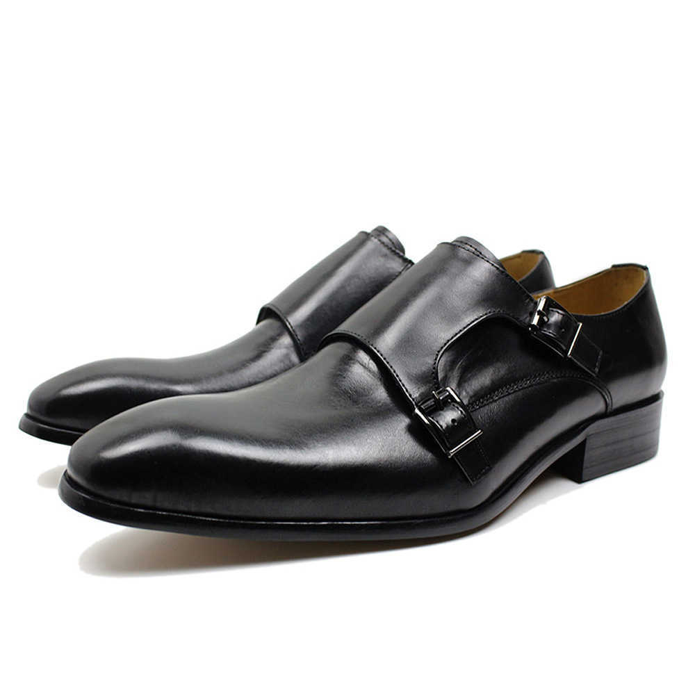 CMM Mens Leather Shoes Leather Buckle Monks Shoes Business Dress Shoes Brown Black Pointed Handmade Leather Shoes Men