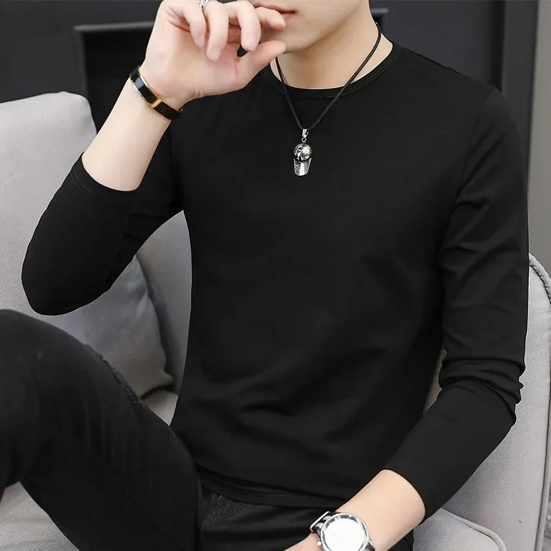 Mens Long Sleeve V-neck Base Layer T-shirt Autumn/winter White Fall Clothing Inner Autumn Collection Top Mens Trendy 240812