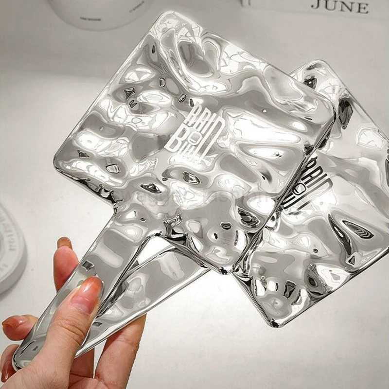 1Pcs Liquid Shape Square Mirror Mini Hand-held Desktop Cosmetic Makeup Mirror Travel Metallic Portable Beauty Mirror For HandbagXJ240813