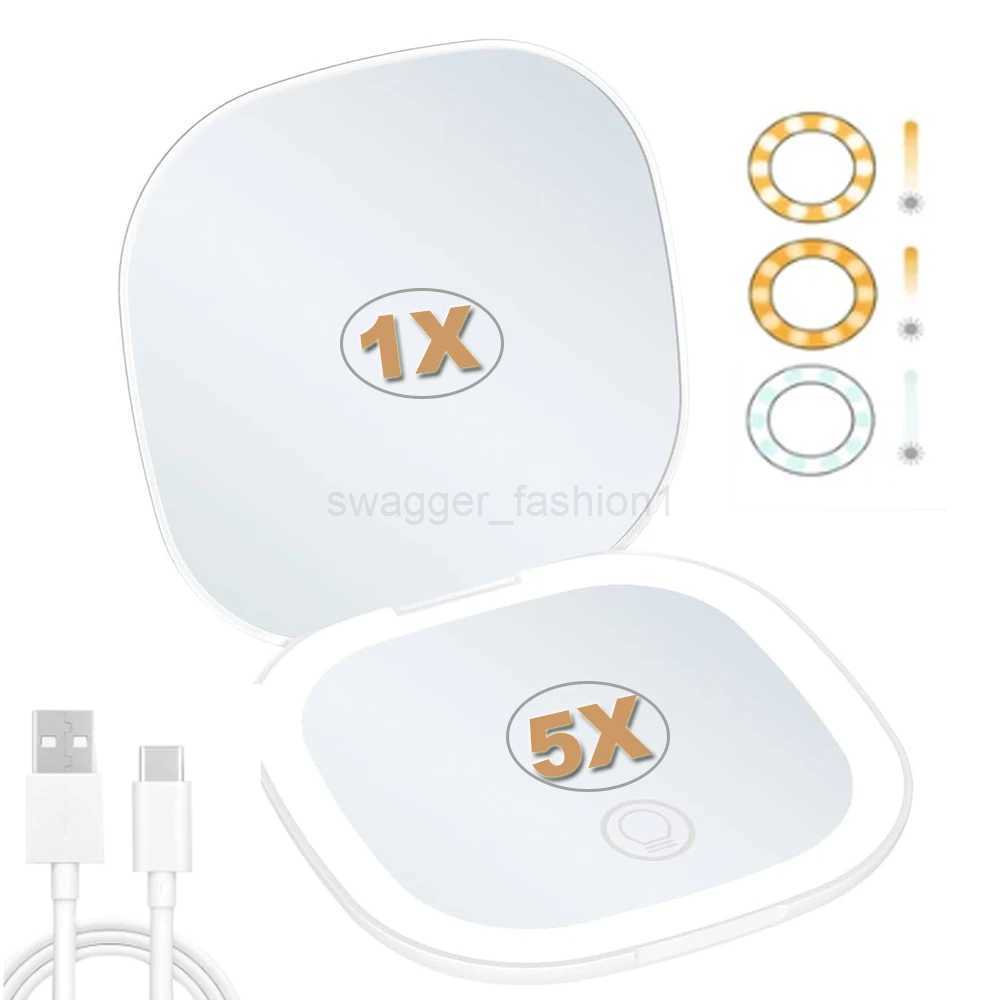 LED Travel Makeup Mirror 3.5inch Lighted Compact Mirror with 1X/5X Magnifying 2 Sided 3 Colors Portable for Handbag Purse GiftXJ240813